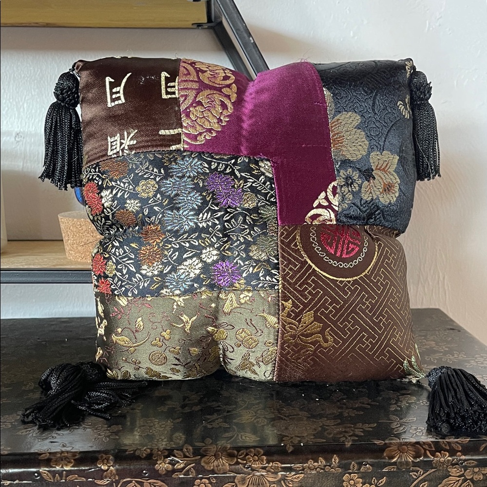 Patchwork Satin Decorative Accent Pillow - Multicolor Vintage Pier One